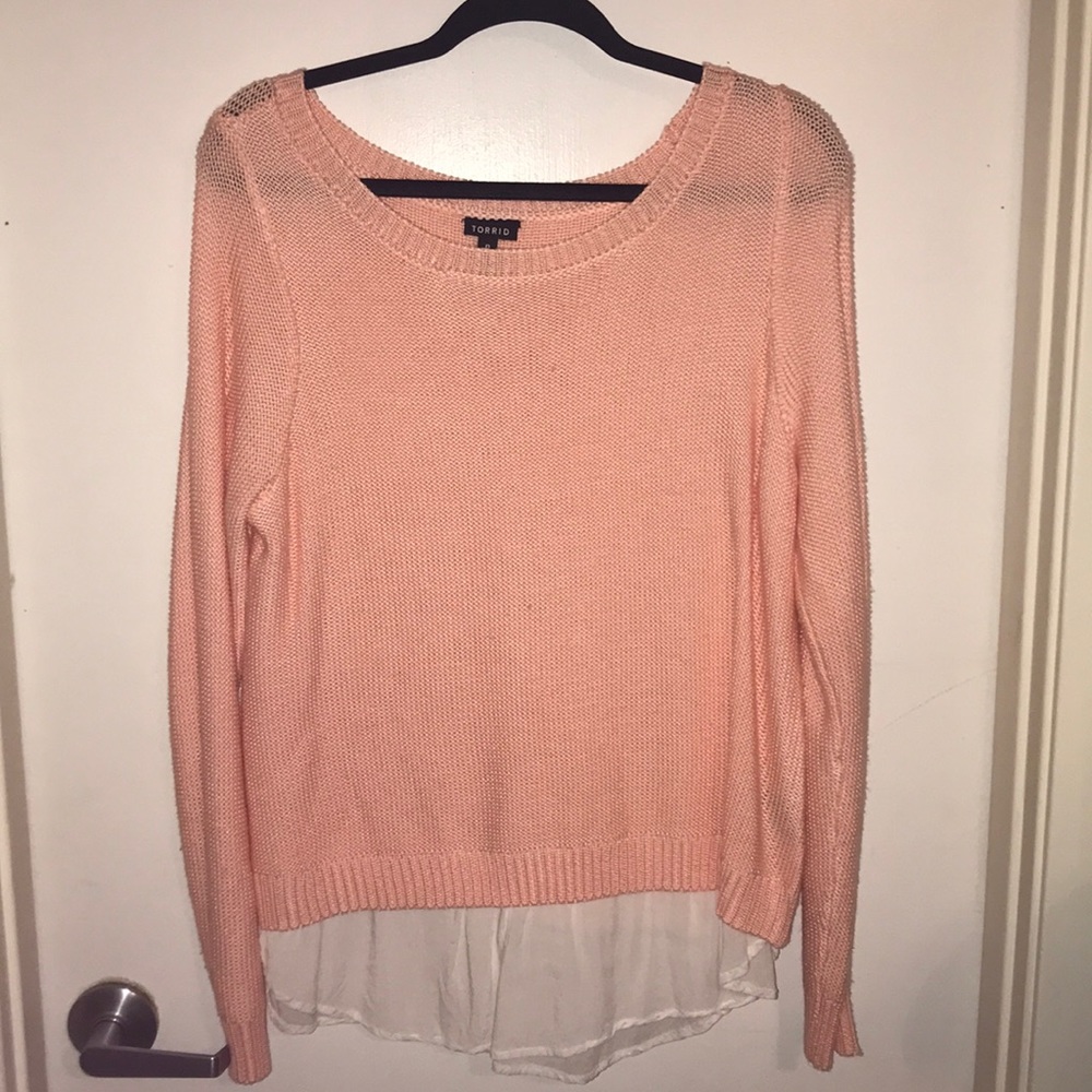 Knit sweater with cotton shirt trim